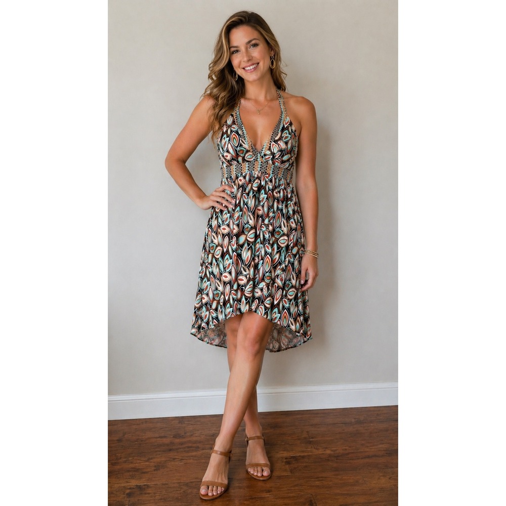 Vintage Y2K Candies Halter top Babydoll Sundress L Hippie Boho 90's Retro Summer